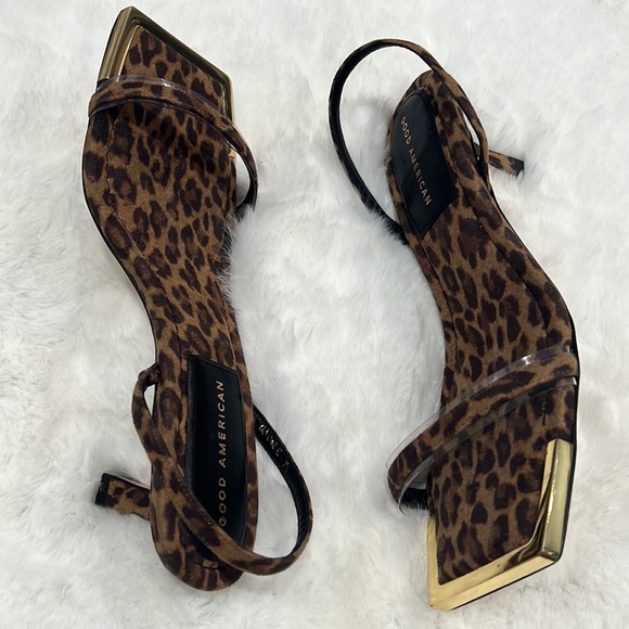 Good America Leopard Print Square Toe Sandal Heel - Picture 7 of 13